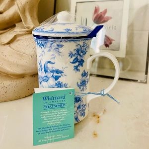 Bone china tea strainer and mug